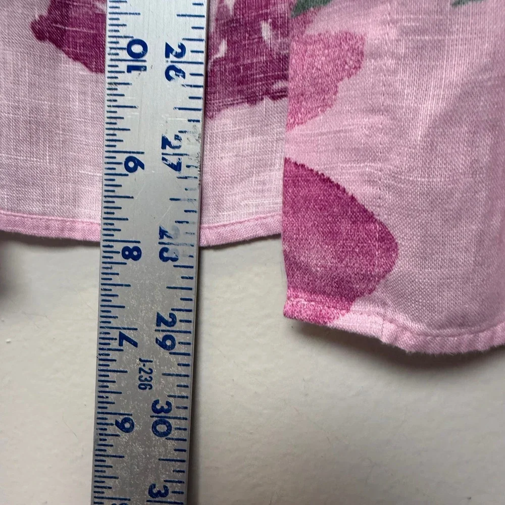 Chico's Linen Button Down Shirt Womens 2.5 L 14 Pink Floral Watercolor Excellent